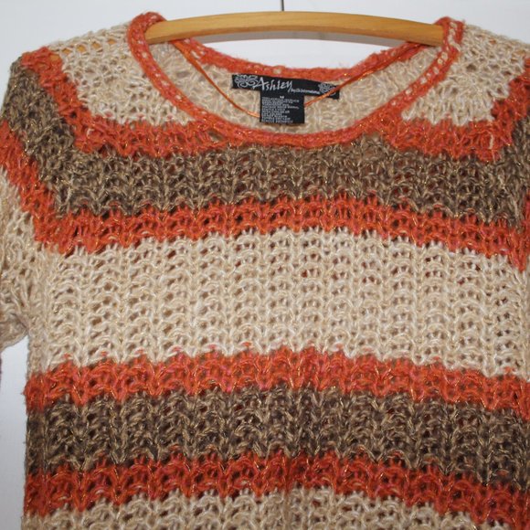 ๐งก ASHLEY Orange Tan Crochet Sweater Size M - Picture 5 of 7